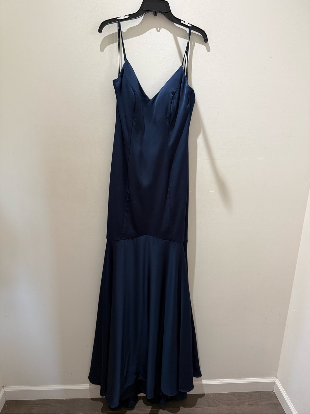 Navy Satin Spaghetti-Strap Maxi Dress